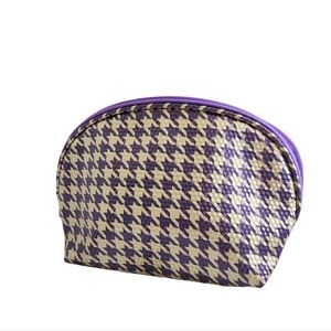 Purple & Gold Houndstooth Print Preppy Makeup Bag Cosmetics